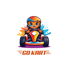 Karting Vector Mascot logo design template. Go Kart racing illustration in colorful design, good for event logo, t shirt design and racing team logo. cartoon fun racing logo illustration