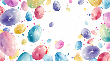 Happy Easter banner with Easter eggs on a white background as a watercolor illustration