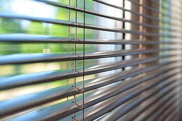 Sunlight shining through window blinds, close up