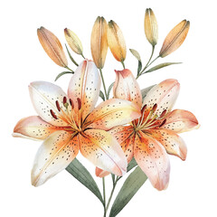 cute lilies vector illustration in watercolour style