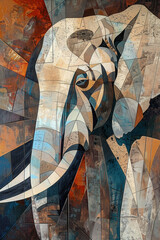 Abstract geometric art piece with cubist influences, featuring a diverse palette and textured layers. - obrazy, fototapety, plakaty