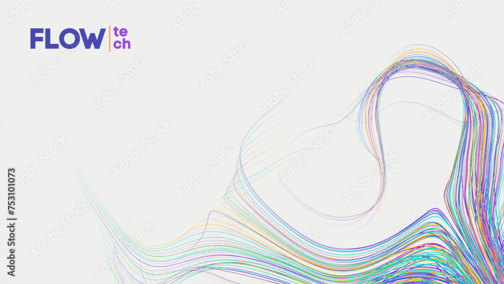 Poster flow tech multicolored abstract line art on white background