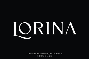 Elegant luxury sharp serif alphabet display font vector with swoosh alternate. Creative minimalist typeface