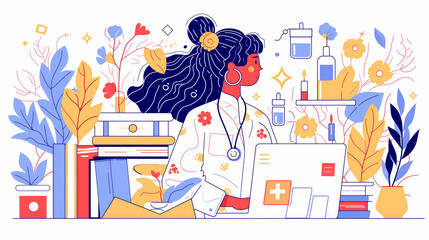 Young Female Nurse Modern Illustration