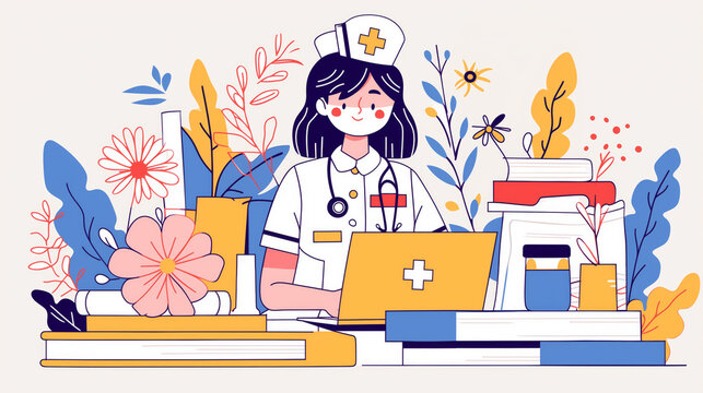 Young Female Nurse Modern Illustration