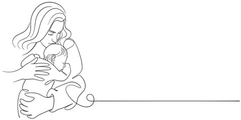 Mother and baby line art vector illustration, mothers day celebration background	