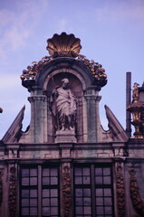 Rooftop with architectural details of guild houses at Grand Place in the heart of Brussels during early 1990s