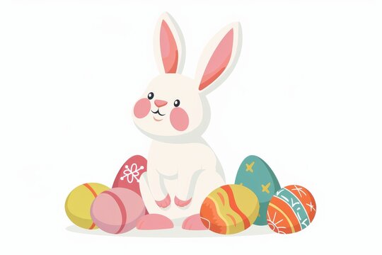 Colorful Easter Egg Basket Easter pics. Happy easter jest bunny. 3d Vintage Easter cards hare rabbit illustration. Cute Easter egg decorating festive card Sunshine copy space wallpaper backdrop
