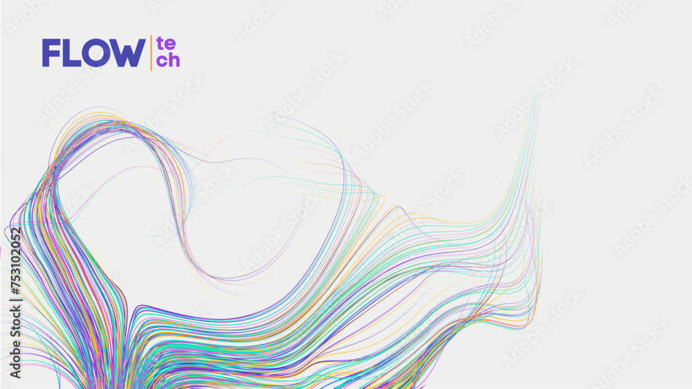 Aufkleber flow tech multicolored abstract line art on white background