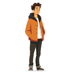 Man, guy, standing and smiling full-length illustration, flat illustration, user interface illustration, isolated on a white background