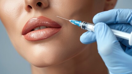 woman with pretty lips injecting lips to increase natural thickness in high resolution and quality - obrazy, fototapety, plakaty