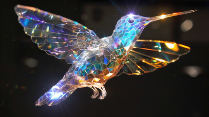 Fototapeta premium Magic glowing glittering multi-colored hummingbird in flight