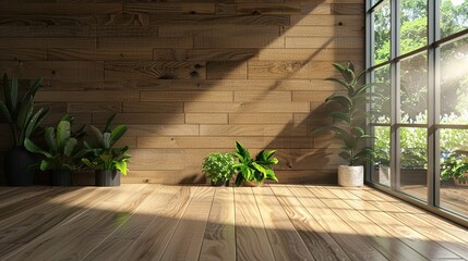Inside a room with a wooden floor and plants