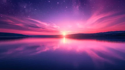 Deurstickers Ethereal Twilight: Lake Awash in Purple and Pink © Andrii 