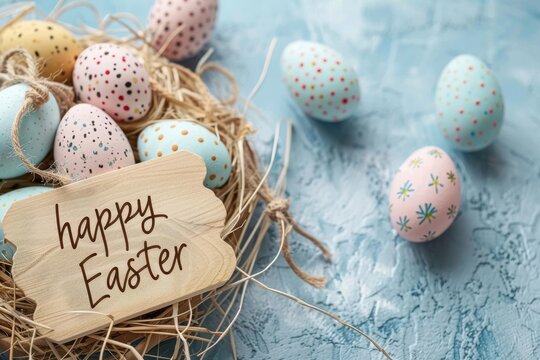 Colorful Easter Egg Basket Lent. Happy easter Easter blessings bunny. 3d Greeting hare rabbit illustration. Cute Carrot lover festive card easter monday festivals copy space wallpaper backdrop