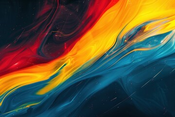 Yellow blue red abstract grainy color flow wave dark noise texture cover header poster wallpaper design - obrazy, fototapety, plakaty