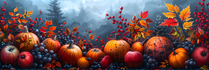 Creative Autumn Harvest Illustration,
Photo of turkey trot
 - obrazy, fototapety, plakaty