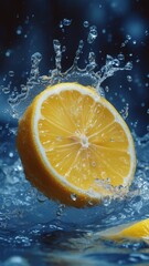 Fresh a big lemon seamless background, dropping in the water, splash water.