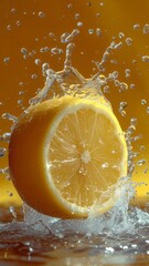 Fresh a big lemon seamless background, dropping in the water, splash water.