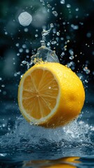 Fresh a big lemon seamless background, dropping in the water, splash water.