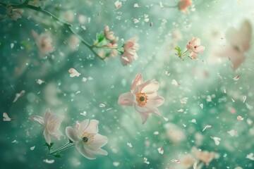 Dreamy wildflowers with soft petals dancing among subtle bokeh effects.. abstract deep floral background with soft pink flowers,