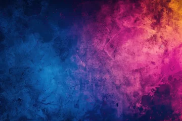 Deurstickers Grainy gradient background blue pink yellow abstract glowing color wave black dark backdrop noise texture © Ольга Лукьяненко