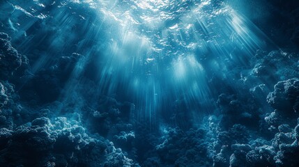 Underwater Sea With Blue Sun Light - Deep Abyss