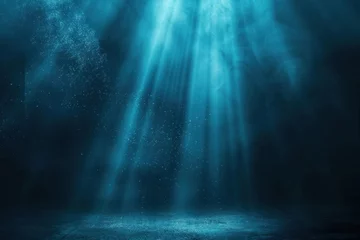 Foto auf Alu-Dibond Light blue glowing abstract ray spotlight wave dark grainy background black noise texture banner design © Ольга Лукьяненко