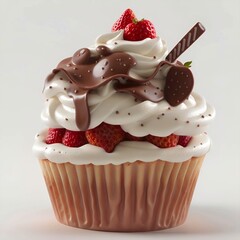 Cakes Cup Strawberry Cream Cocolate 3D Realistic