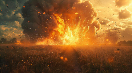 Dramatic Field Explosion Scene