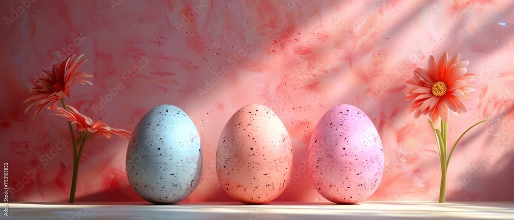 Poster the easter holiday on a bright blank background with an egg. this is a 3d rendering of the holiday