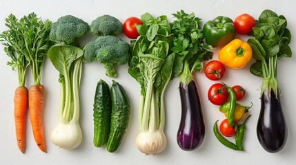 vegetables on white background top view
