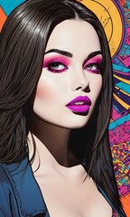vibrant pop art portrait of woman with bold makeup, modern fashion and beauty concepts, AI...