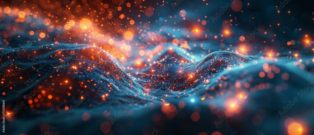 Poster Data scientists querying, analyzing, and visualizing complex sets. Data flow concept. Neural coding, artificial intelligence, machine learning, and analytics.