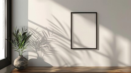 A minimalist frame mockup hanging on a white wall, ideal for displaying your artwork or photographs.