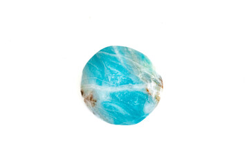 Amazonite stone with white background.