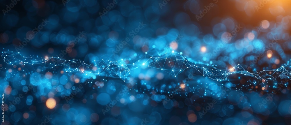 Aufkleber an image with technology symbols on a digital blue background