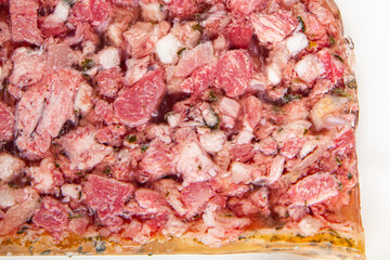 terrine meat slice pate Campagne meat loaf pork pie tasty fresh eating appetizer meal food snack on the table copy space food background rustic top view