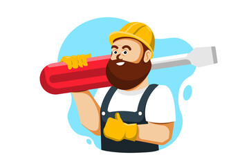 Technician man cartoon with carrying screwdriver on isolated background, Vector illustration.