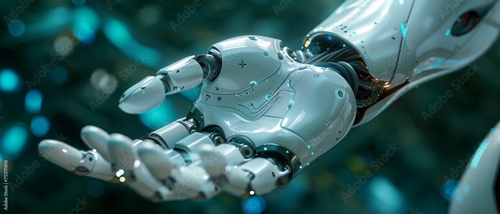 Poster a robot hand that uses artificial intelligence to assist medical healthcare practices during surgery