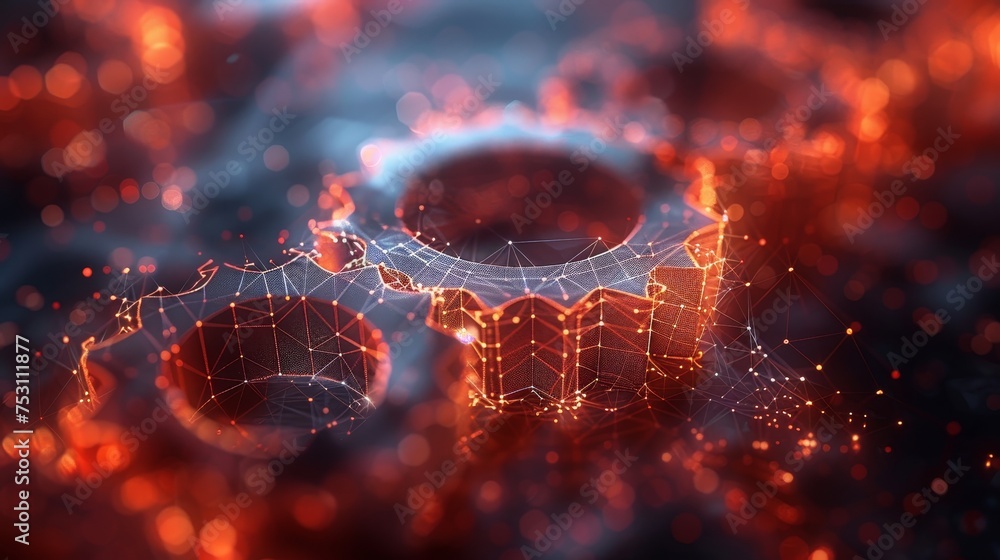 Aufkleber low poly abstract composition of cogwheels. abstract geometric background with wireframe light conne