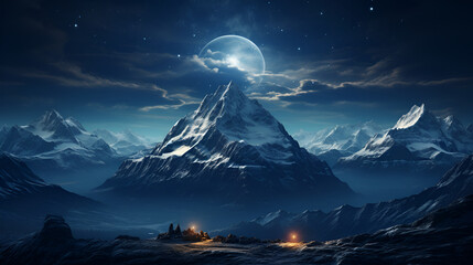 A series of mountain peaks stretching into the distance, with a clear, starry sky overhead, presenting a tranquil and awe-inspiring night in the mountains