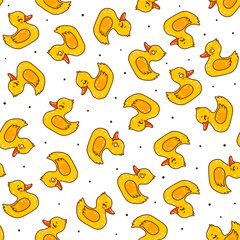 Seamless pattern with cute сartoon bath duck isolated on white - funny background for Your textile design - 753112073