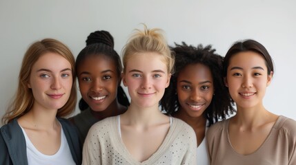 Fototapeta premium Diverse group of young women, unity, multicultural beauty