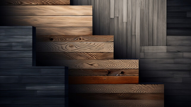 Abstract composition featuring the patterns and textures of wooden steps