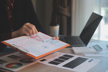 UX UI design process for modish mobile application and website . Creative prototype of wireframe...