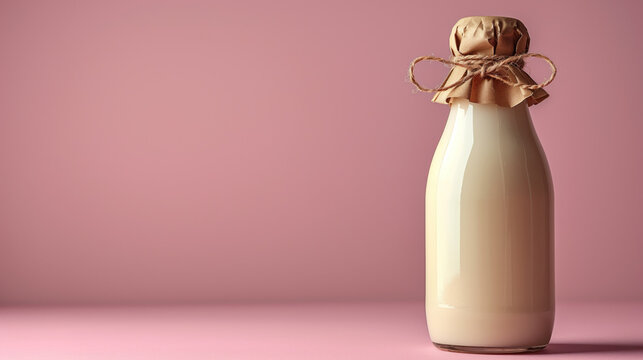 Natural milk in a glass bottle.