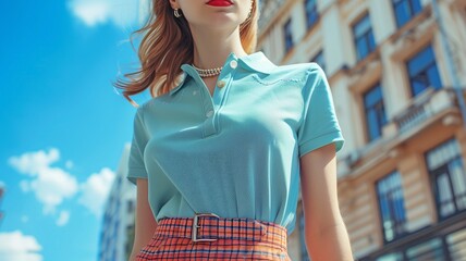 Ideal for a day of touring the city, this preppy polo shirt pairs well with a midi skirt and a distinctive belt.