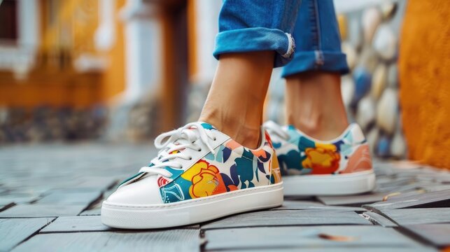 Fashionable sneakers with a unique and eye-catching design, perfect for street style.