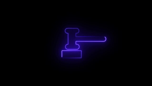 Neon line justice hammer icon animation
